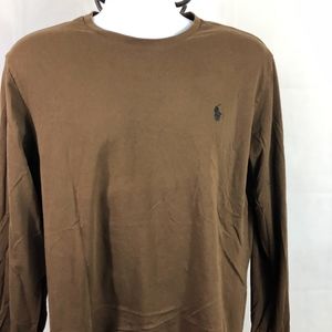 long sleeve brown crewneck cotton tee shirt